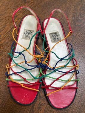 Women's IMPO STRETCH Red Multicolor Strappy Slingback Sandals,8. Rainbow  colors